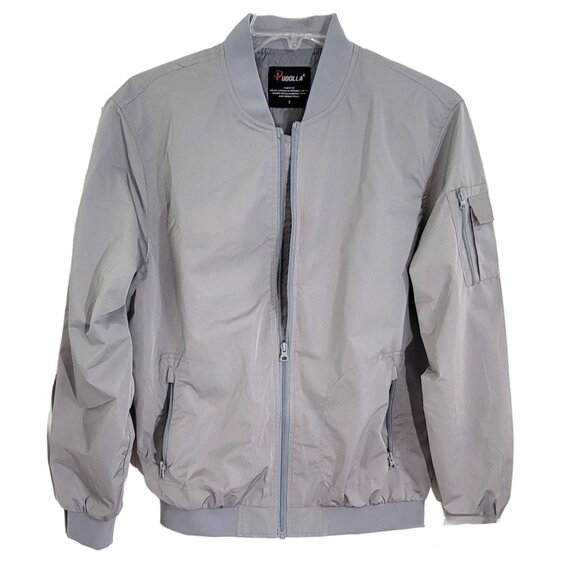 Pudolla Men's Gray Bomber Jacket Long Sleeve‎ Full Zip With Pockets Size Small - Picture 1 of 8